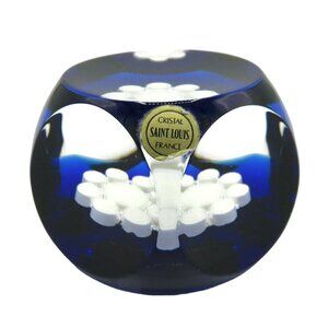 Saint Louis France White Daisy Flower Faceted Vintage French Paperweight Office